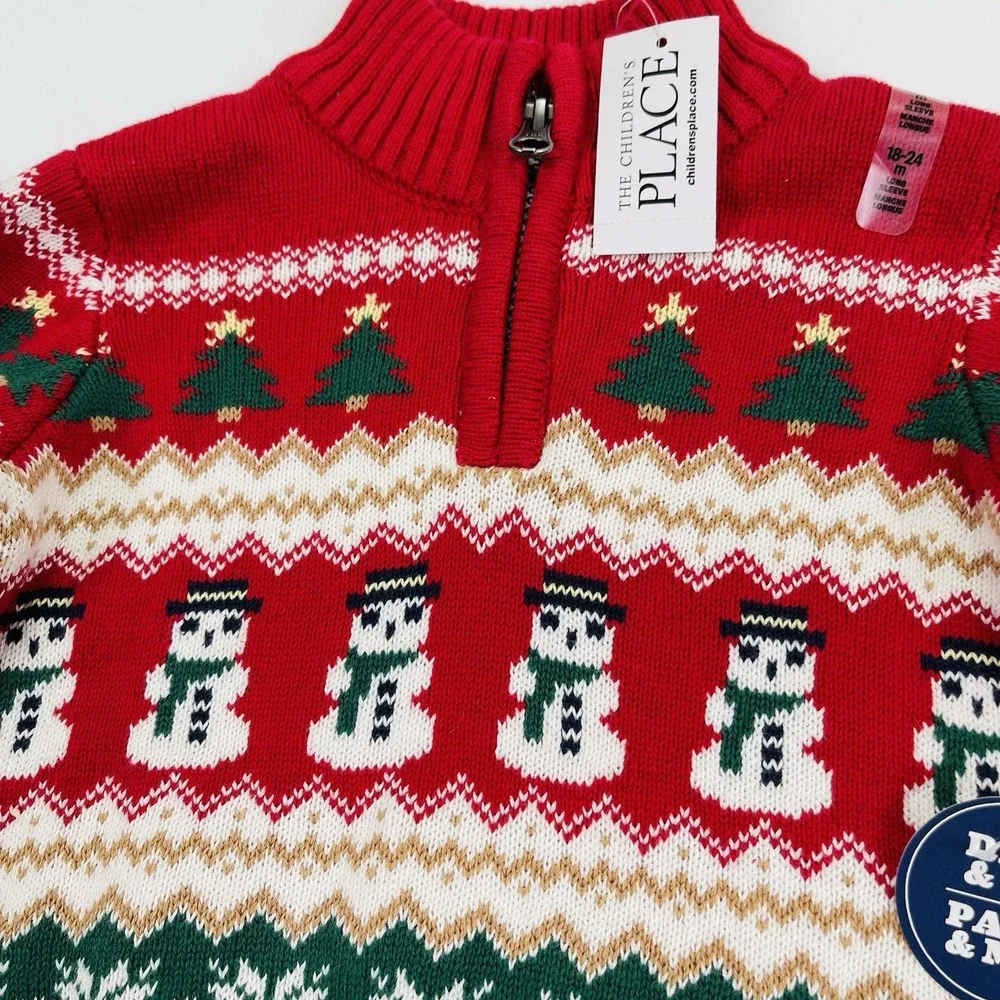 The Children's Place Christmas Half Zip Sweater Kids Toddler 18-24 M Festive NWT